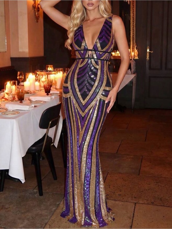 Dresses & Skirts - Luxe Sequin Multicolor Fitted Mermaid Hem party Evening Wedding Dress